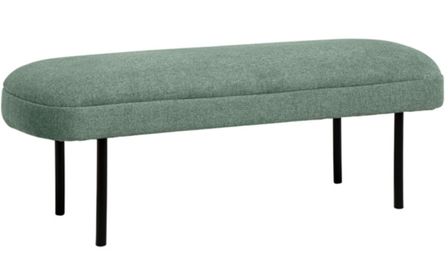 Banc moderne rembourré avec revêtement en tissu et pieds en métal noir Lema