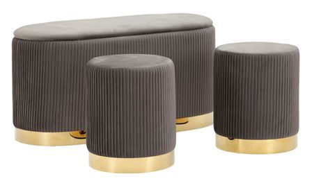 Banc Shopy gris avec rangement et 2 tabourets