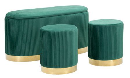 Banc Shopy vert avec rangement et 2 tabourets