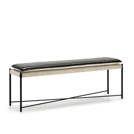 Banc tissu beige et simili cuir noir Carina