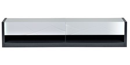 Banc TV avec éclairage à Led 2 tiroirs 2 niches bois laqué blanc et anthracite mate Klype 150 cm