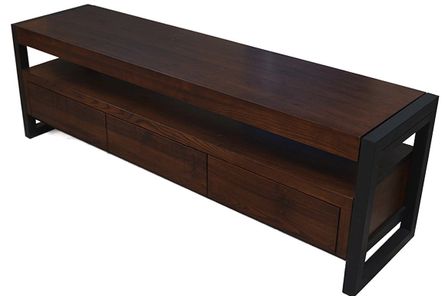 Banc TV bois massif de Pin marron vernis mat Robia 100 cm