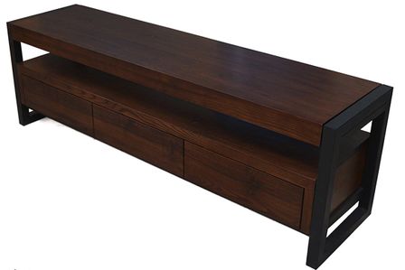 Banc TV bois massif de Pin marron vernis mat Robia 180 cm