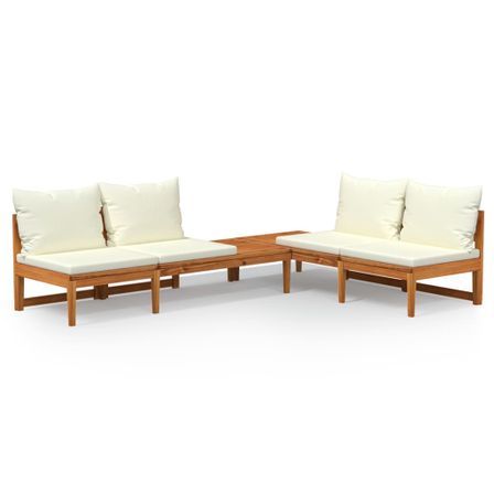 Bancs de jardin avec coussins blanc crème 2 pcs Bois d'acacia