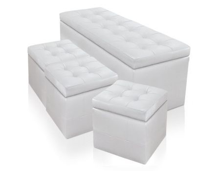 Banquette blanc et 3 poufs capitonnés KENJY