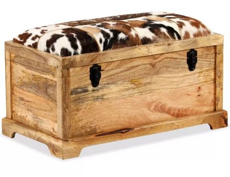 Banquette coffre bois massif clair et cuir Pokousha