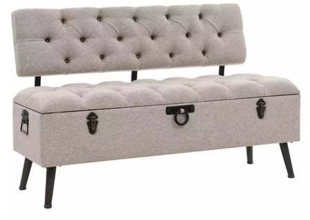 Banquette coffre capitonnée tissu beige et pieds métal noir Palawa 121 cm