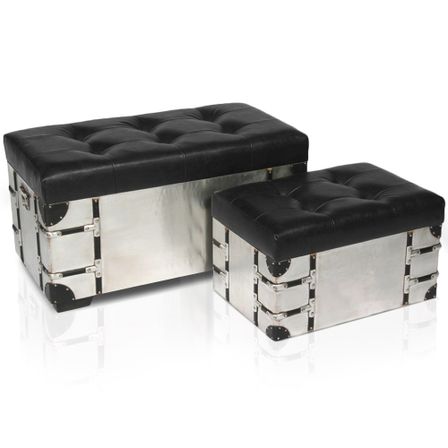 Banquette coffre et pouf métal et simili Noir Retro