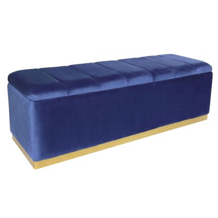 Banquette coffre velours bleu et pied métal doré Enya