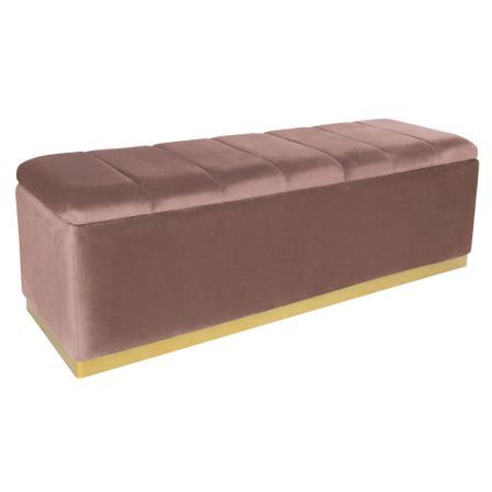 Banquette coffre velours rose et pied métal doré Enya