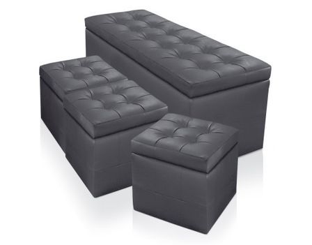 Banquette grise et 3 poufs capitonnés KENJY