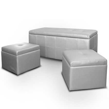 Banquette simili Argent et 2 poufs Kenzo