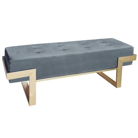 Banquette velours argenté et pieds métal doré Tanina