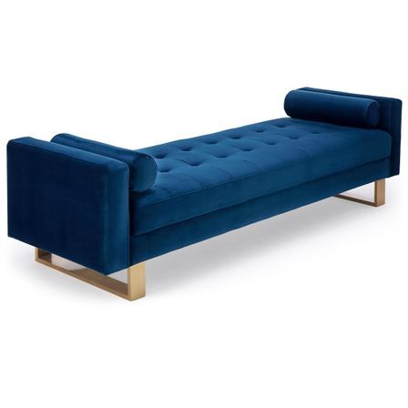 Banquette velours bleu et pieds métal doré Lisha