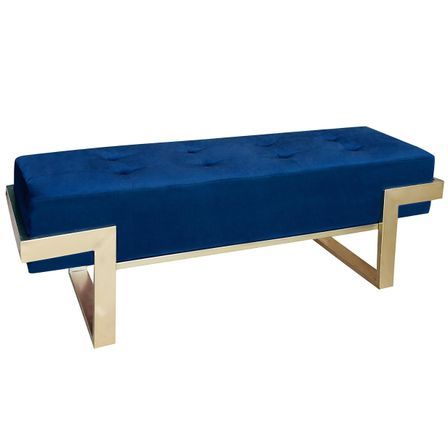 Banquette velours bleu et pieds métal doré Tanina