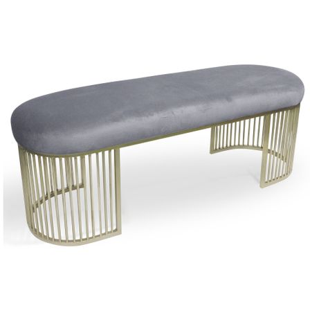Banquette velours gris et pieds métal doré Melor