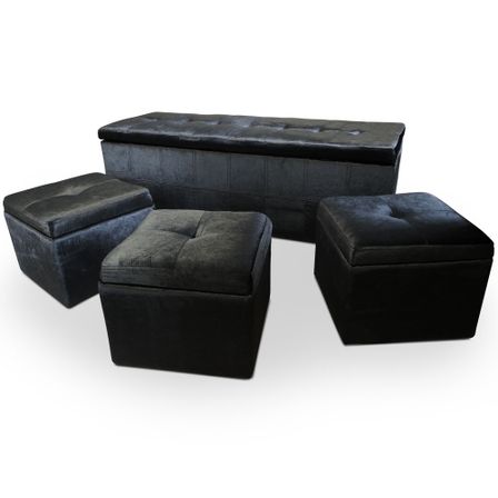 Banquette velours noir et 3 poufs Kenzo