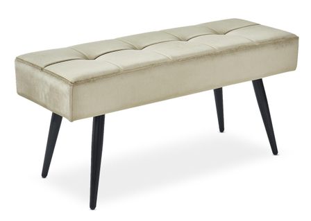 Banquette velours taupe et pieds bois massif noir Venyl 90 cm