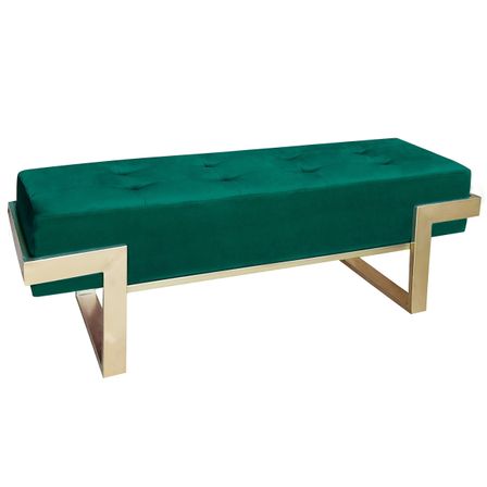 Banquette velours vert et pieds métal doré Tanina