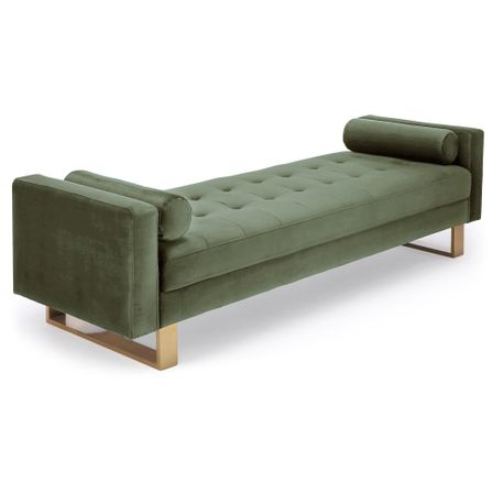 Banquette velours vert kaki et pieds métal doré Lisha