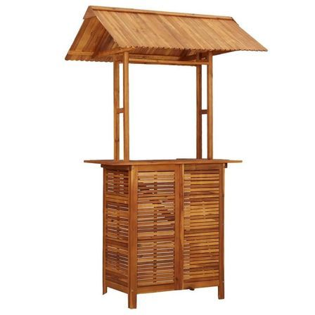 Comptoir de bar de jardin avec toit acacia massif foncé Conor