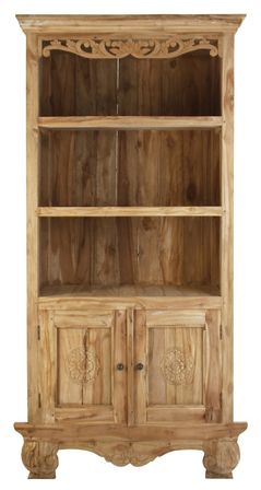 Bibliothèque 2 portes 2 étagères teck massif clair Nadir