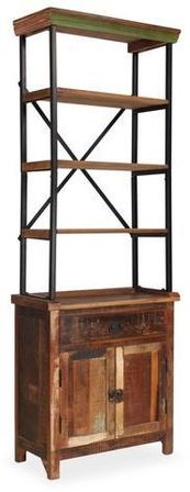 Bibliothèque 2 portes 3 étagères bois recyclé foncéc et métal Vinila