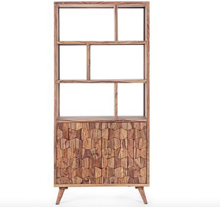 Bibliothèque 2 portes 6 niches KAMY – bois massif de sheesham – 90 x 192 cm