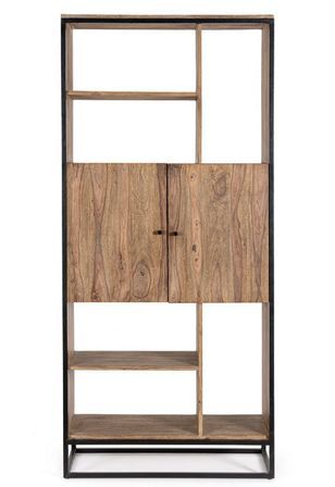 Bibliothèque 2 portes KLAZIK 88 cm bois clair de Sheesham et acier noir