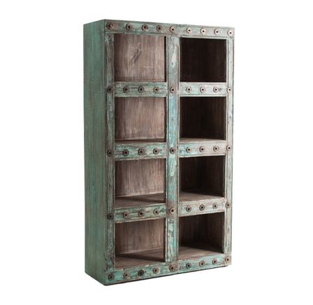 Bibliothèque 4 étagères bois de traverse vert vieilli Aydin