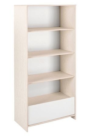 Bibliothèque 4 niveaux 1 tiroir bois clair et blanc Capri