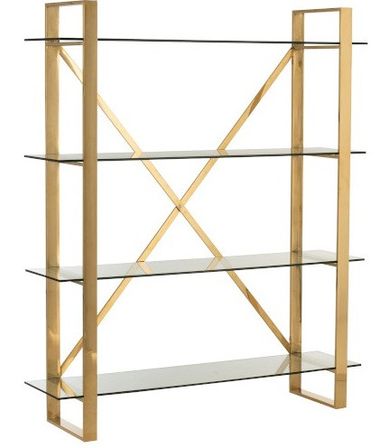 Bibliothèque 4 niveaux métal doré et verre trempé Ysarg