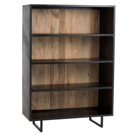 Bibliothèque 4 niveaux métal noir et bois massif clair Cintee