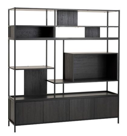 Bibliothèque 5 étagères et 4 portes bois et métal noir Ocel