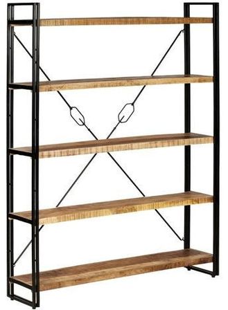 Bibliothèque 5 tablettes manguier massif et pieds métal Illico 140 cm