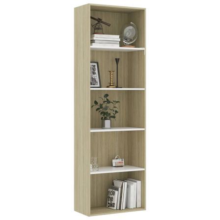 Bibliothèque à 5 niveaux Blanc et chêne 60x30x189 cm