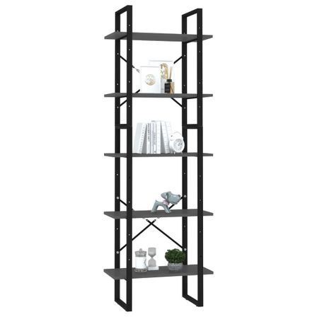 Bibliothèque à 5 niveaux Gris 60x30x175 cm
