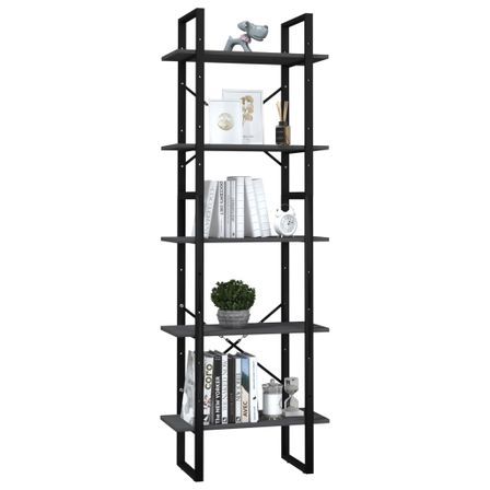 Bibliothèque à 5 niveaux Gris 60x30x175 cm Bois de pin