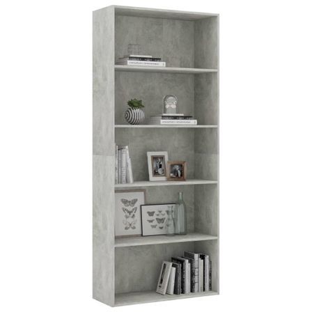 Bibliothèque à 5 niveaux Gris béton 80x30x189 cm