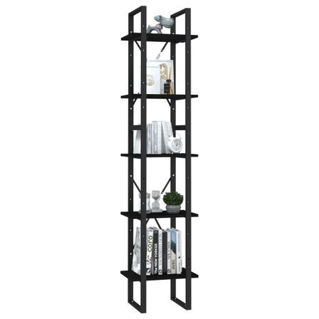Bibliothèque à 5 niveaux Noir 40x30x175 cm Bois de pin