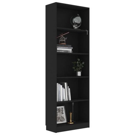 Bibliothèque à 5 niveaux Noir 60x24x175 cm