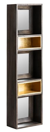 Bibliothèque art déco manguier massif foncé et doré Leann