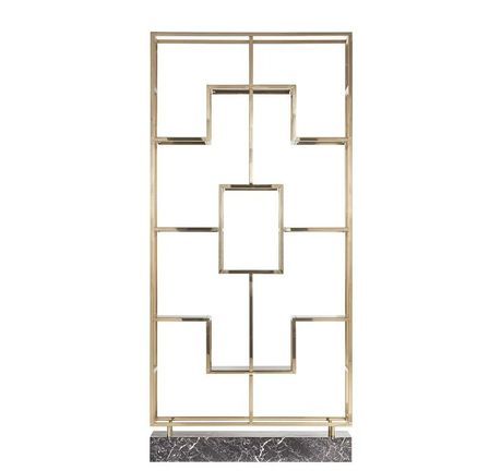 Bibliothèque BREISACH – Art déco, acier doré, verre & socle marbre noir