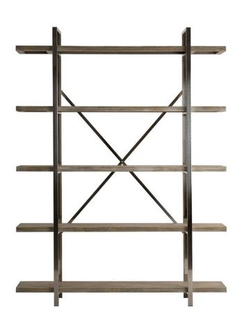 Bibliothèque contemporaine pin massif clair acier argent décapé Fibie