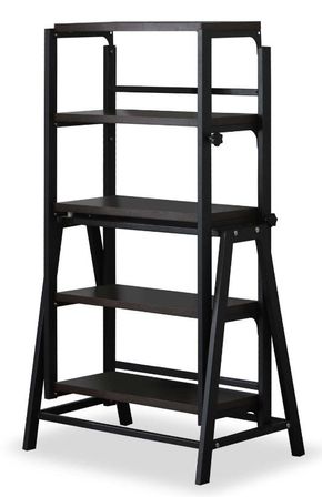 Bibliothèque convertible en table métal noir et bois foncé Lee