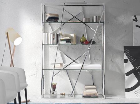 Bibliothèque design acier inoxydable et verre trempé Futura