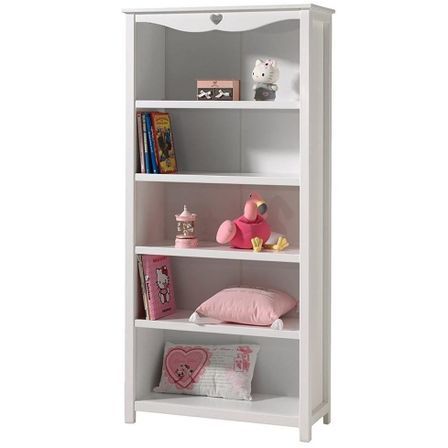 Bibliothèque enfant AMORI – Blanc laqué, esprit romantique & 5 compartiments