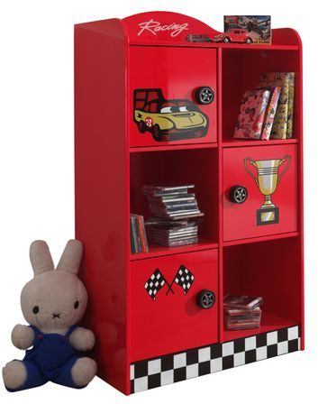Bibliothèque enfant pompier RACING – 3 portes – Rouge – 133,5 cm