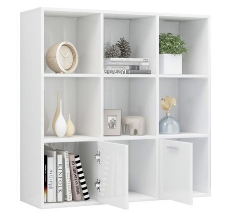 Bibliothèque étagère en bois Valika 98 cm - 7 niches 2 portes