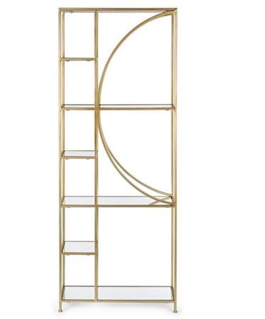 Bibliothèque haute LEBO – Acier doré & 3 étagères en verre